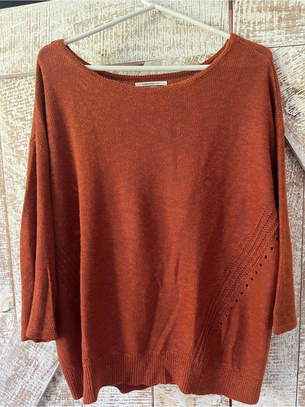 Anthropologie Blended Silk Rust Boatneck Knit Sweater Sz Medium